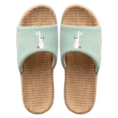 Axis 艾克思 小兔亞麻透氣輕巧防滑親子室內拖鞋, 33~34, 湖水綠