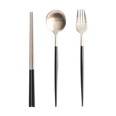 美的冒泡 304不鏽鋼餐具組 含餐盒, 黑色 + 銀色, 湯匙 + 叉子 + 筷子, 1組