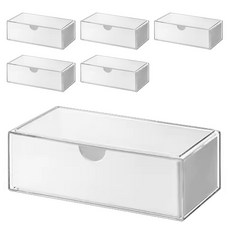 化妝品分格收納盒 有蓋抽屜一般款 PET材質, 白色, 6個