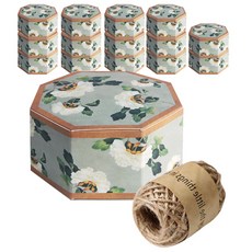 indi.k 傳統民畫白花八角盒 15入 + 天然麻繩 10M, 混合顏色, 1套