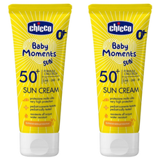 Chicco 嬰兒輕潤防曬乳霜 SPF50+ 75ml 適用於0歲以上新生兒及敏感肌 隔離UVA/UVB/紅外線, 2條