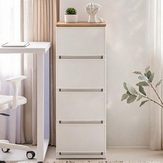 코멧 국내생산 우드상판 모던 슬림 서랍장, 화이트, 4단