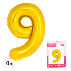 PARTYSHOW 大型數字9鋁箔氣球, 金色, 4個