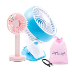 예꼬맘 쿨한 유모차 탁상용 선풍기 + 핸디 선풍기 핑크 + USB 케이블 + 전용 파우치, 블루, 1세트