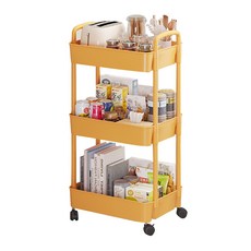 이동식 선반 주방 수납 트롤리 3단, 레몬 옐로우