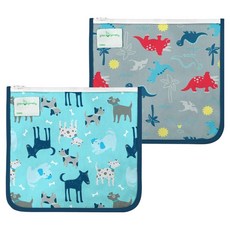 green sprouts 小綠芽 具保溫功能 可重複使用 食物零食袋 三明治袋 小物收納袋 2個, 汪汪 + 恐龍