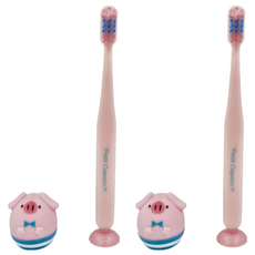 Petit Copain 動物王國 吸盤可站立兒童牙刷, 粉豬, 1支, 2支