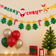 PARTYSHOW 聖誕節毛氈掛旗豪華英文款 + 聖誕節毛氈掛旗豪華樹款組合, 1套, 混合顏色