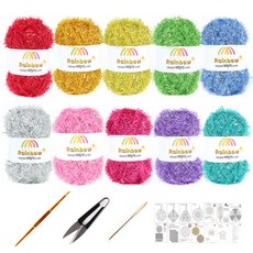 mamaknit 彩虹金屬光澤菜瓜布線 DIY 10件組, 混合色, 1個