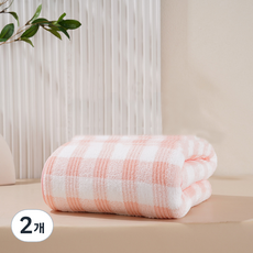 원이네 체크무늬 바스타월 극세사, 핑크, 2개