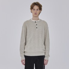 MIND BRIDGE 男女通用麻花亨利領半寬鬆針織衫 MZKT7109