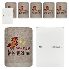 송월타올 2026 병오년 붉은말 자수타올 150g 30수 면사 5p + 케이스 세트, 연갈색(타올), 2세트