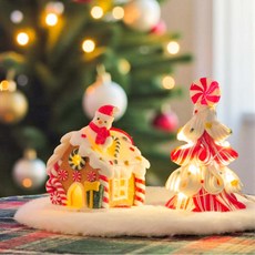 EPLYN 聖誕節裝飾品 餅乾屋氣氛燈 雪人 + 軟糖迷你樹組合