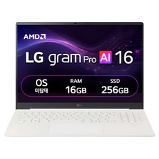 LG전자 2026 그램 AI 16 라이젠 AI 400 시리즈 방문설치, 에어로미늄 화이트, 256GB, 16GB, Free DOS, 16ZD95U-GX56K
