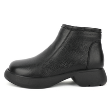 J SHOE 天然牛皮刷毛內襯簡約厚底短靴 3.5cm