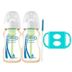 닥터브라운 와이드넥 옵션스 PESU젖병 270 ml x 2p + 젖꼭지 2p + 실리콘 핸들 + 크리닝브러쉬, 1세트, 270ml, 민트