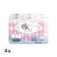 情人Lover 廚房紙巾捲筒 60組 x 大尺寸220x214mm 超吸力, 6捲, 4袋