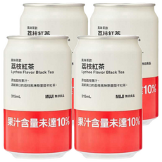 MUJI 無印良品 風味茶飲 荔枝紅茶, 315ml, 4罐