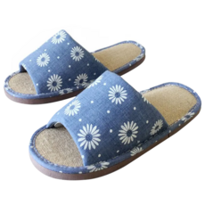 i Slippers 輕活系列 家居室內拖鞋 棉麻蓆拖 小花 聚酯纖維鞋面 台灣製造, 藍色, 1雙