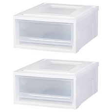 아이리스 국내생산 시스템 수납함 슬라이딩 서랍장 BC-370, 클리어/화이트, 2개