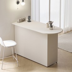 보루네오 헤일로 템바 반타원형 아일랜드식탁 수납 홈바 테이블 조리대 1400 좌측형 방문설치, 화이트