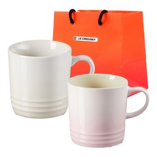 르크루제 카푸치노 머그컵 200ml 2종 + 쇼핑백 세트, 쉘핑크, 머랭, 1세트