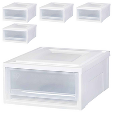 아이리스 국내생산 시스템 수납함 슬라이딩 서랍장 BC-370, 클리어/화이트, 5개