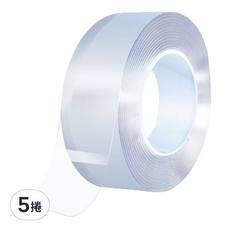 德利生活 強力奈米雙面膠 5公分x300公分 透明無痕 可重複使用, 5捲