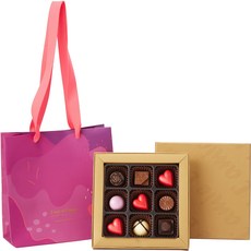 L'ami et L'amie 浪漫巧克力禮盒組, 9入巧克力+購物袋, 1組