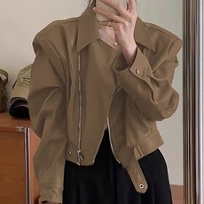 비비에모 여성용 엘리온 크롭 사선지퍼 자켓 11832