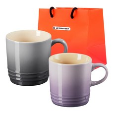 르크루제 카푸치노 머그컵 200ml 2종 + 쇼핑백 세트, 블루벨퍼플, 플린트, 1세트