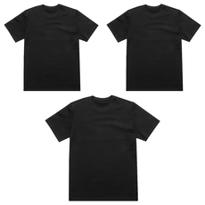 BASE ALPHA ESSENTIALS 中性款 素色短袖T恤 3件組 - 100%純棉，使用30支紗精梳棉, XXL, 黑色
