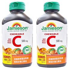 Jamieson 健美生 維生素C咀嚼錠 白桃風味 120顆 - 提升保護力 促進膠原蛋白形成, 120錠, 2罐