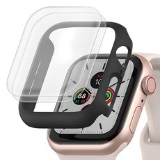 SINJIMORU Apple Watch 自我修復TPU螢幕保護貼 2個 + 硬殼保護套, 透明色 + 黑色, 1組