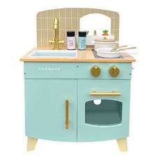 Teamson Kids 小廚師馬賽經典玩具廚房 附鍋具和調味罐, 金色 + 薄荷色, 1個