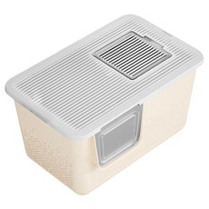 毛皇上 一體式貓砂盆 大號盆 + 頂部蓋子, 米白色, 1組