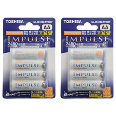도시바 임펄스 고용량 Ni-MH AA 충전지 2450mAh, 4개입, 2개
