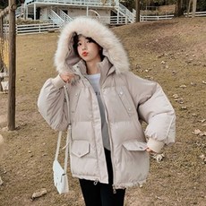엘쏘 여성용 퍼 후드 숏 다운 점퍼