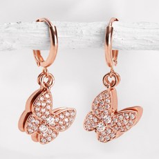 JuriEtte 14K/18K 女性蝴蝶羅傑爾易扣式金耳環 + 贈品戒指 + 購物袋