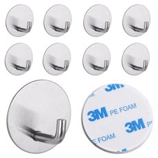 Dyubing 簡潔不鏽鋼免鑽孔黏貼式掛鉤, 銀色, 10個