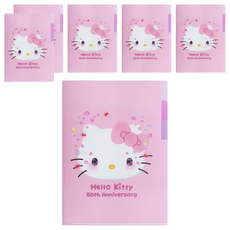 sun-star Hello Kitty 50週年 L型A5三夾層資料夾 155 x 1 x 220mm 24g, 粉嫩腮紅, 6個