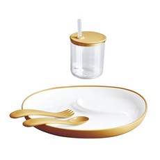 KINTO BONBO吸管杯餐盤4件組, 粉黃, 吸管杯 + 餐盤 + 湯匙 + 叉子, 1組