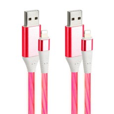 엠유제이유 USB A타입-애플8핀 고속충전 LED 케이블 MJ-500, 1m, 레드, 2개
