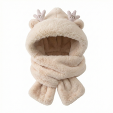 Kipopo 用品 滑雪板 滑雪 防寒 鹿角帽 圍巾 手套 一體式, 米色, 1個