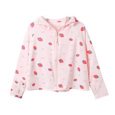 兒童涼感防曬外套，UPF50+，滌綸材質, L(100~110cm), 滿版粉草莓