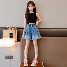 Starbean 女童細褶牛仔短褲