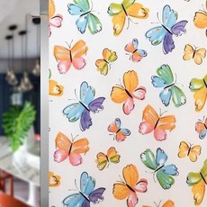 fioJa費歐家 加大抗UV無膠玻璃靜電貼 90 X 200cm±5%, 七彩蝴蝶 白色, 1張