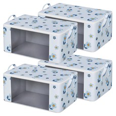 小麥購物 花朵棉被衣物收納袋 可視款 L179, 藍色花朵, 4個