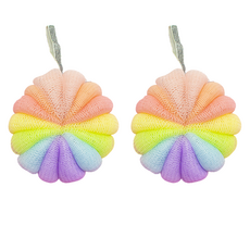 身體背部沐浴巾 扁平沐浴球 60g, 彩虹, 1入, 2個