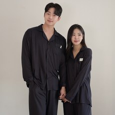 어나더디 커플용 보들 피치스킨 피치기모 긴팔 잠옷 상하의 세트